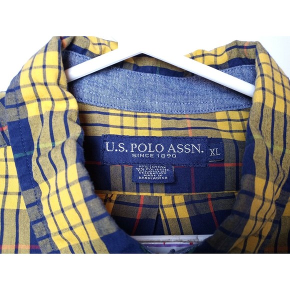 06U.S. Polo Assassin Men's XL Button Down Long Sleeve Navy & Yellow Stripe Shirt - Picture 3 of 6